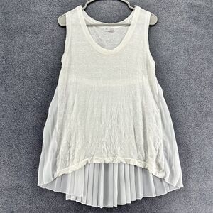 Raffi Cashmere Top Womens White Pleated Stretch Sheer High & low Tank Blouse‎